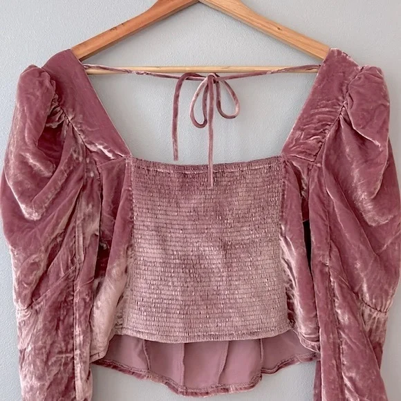 Free People • NWOT Mauve Bridgette Velvet Puff Sleeve Corset Style Top Size Med - Picture 13 of 17